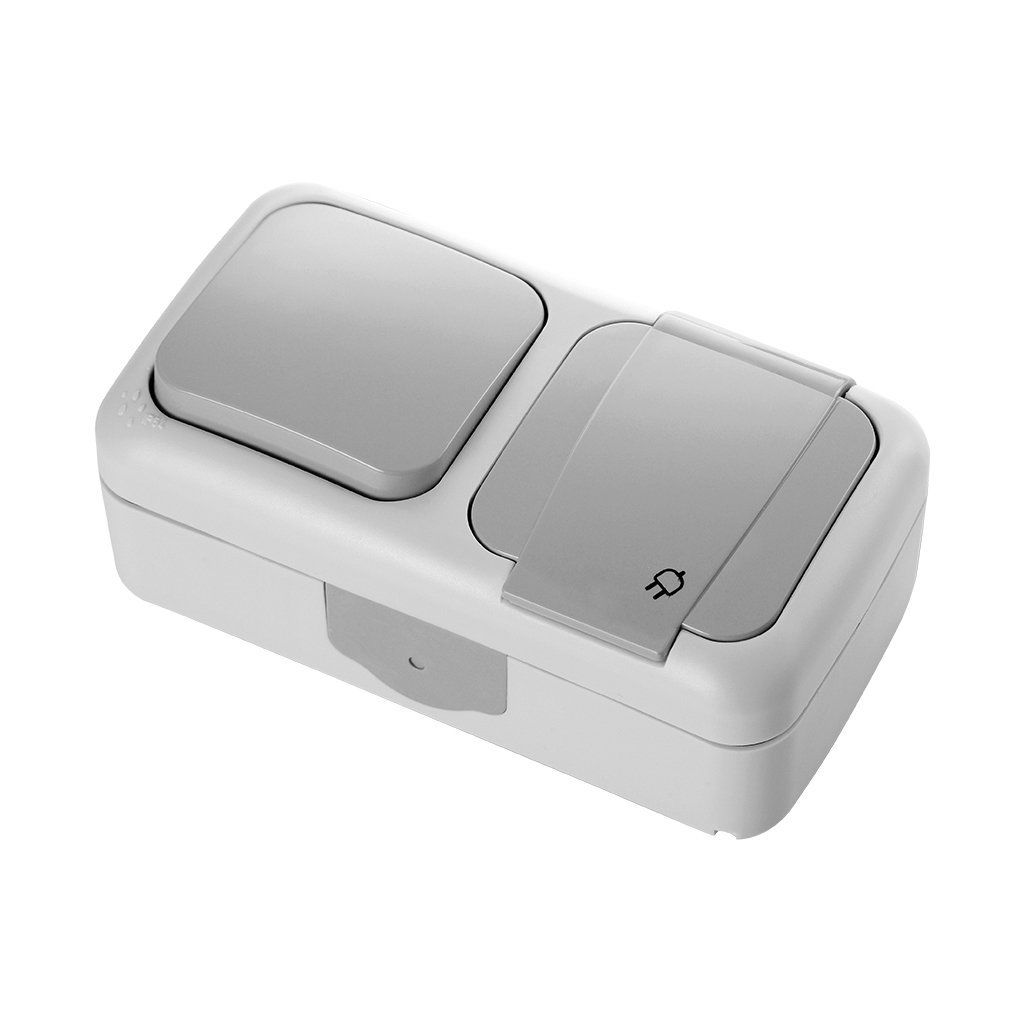 Viko Palmiye Gri Yatay İkili Kombine Anahtar + Topraklı Priz 90555581