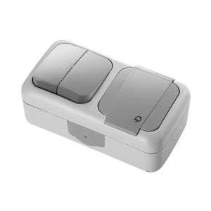 Viko Palmiye Gri Yatay İkili Kombine Komütatör + Topraklı Priz 90555582