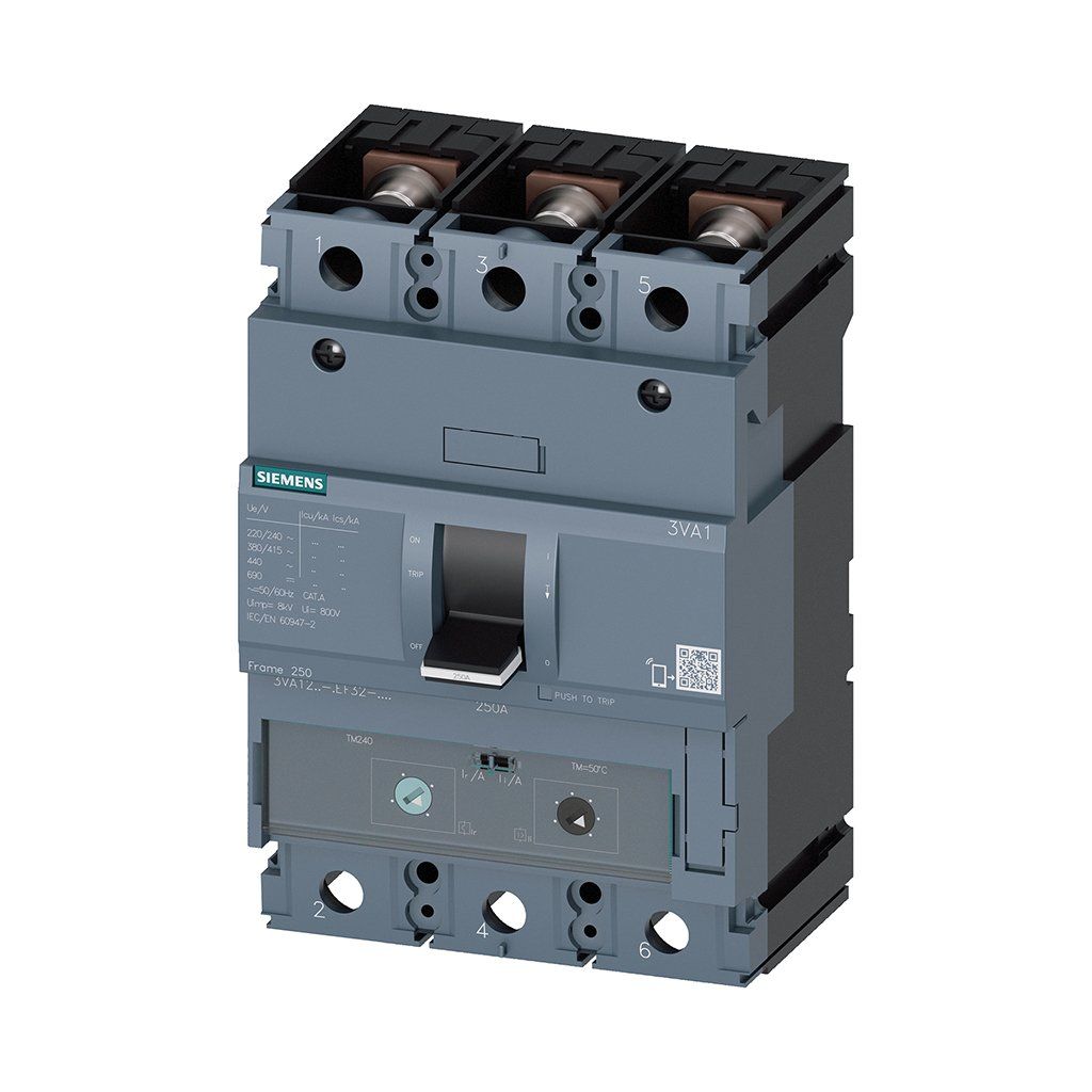 Siemens 3VA1225-5EF32-0AA0 3X250A 55Ka Kompakt Güç Şalteri Tm240 Termik Manyetik Koruma Üniteli