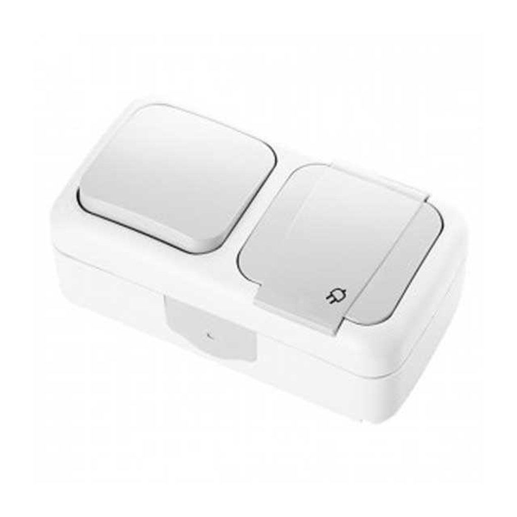 Viko Palmiye Beyaz Yatay İkili Kombine Anahtar + Topraklı Priz 90555481